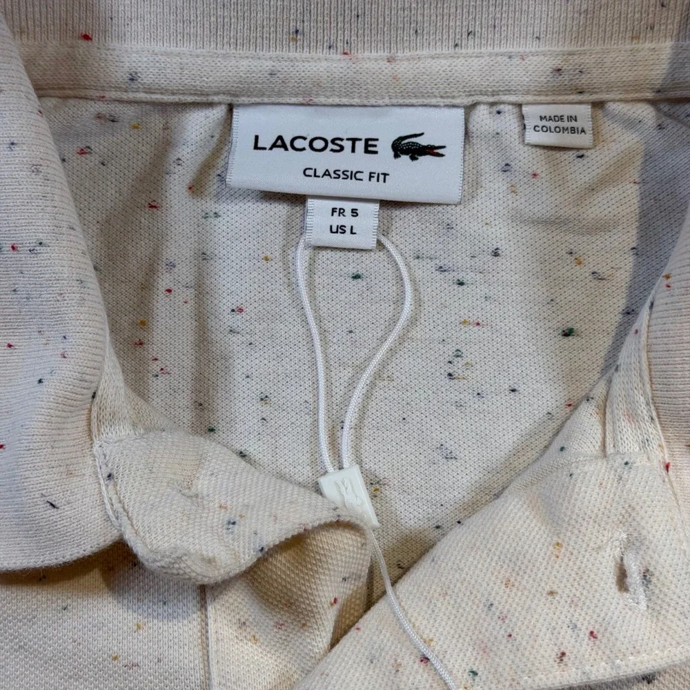 Lacoste Classic Fit Polo Shirt Mens Large Cream Multi Color Speckle Confetti L